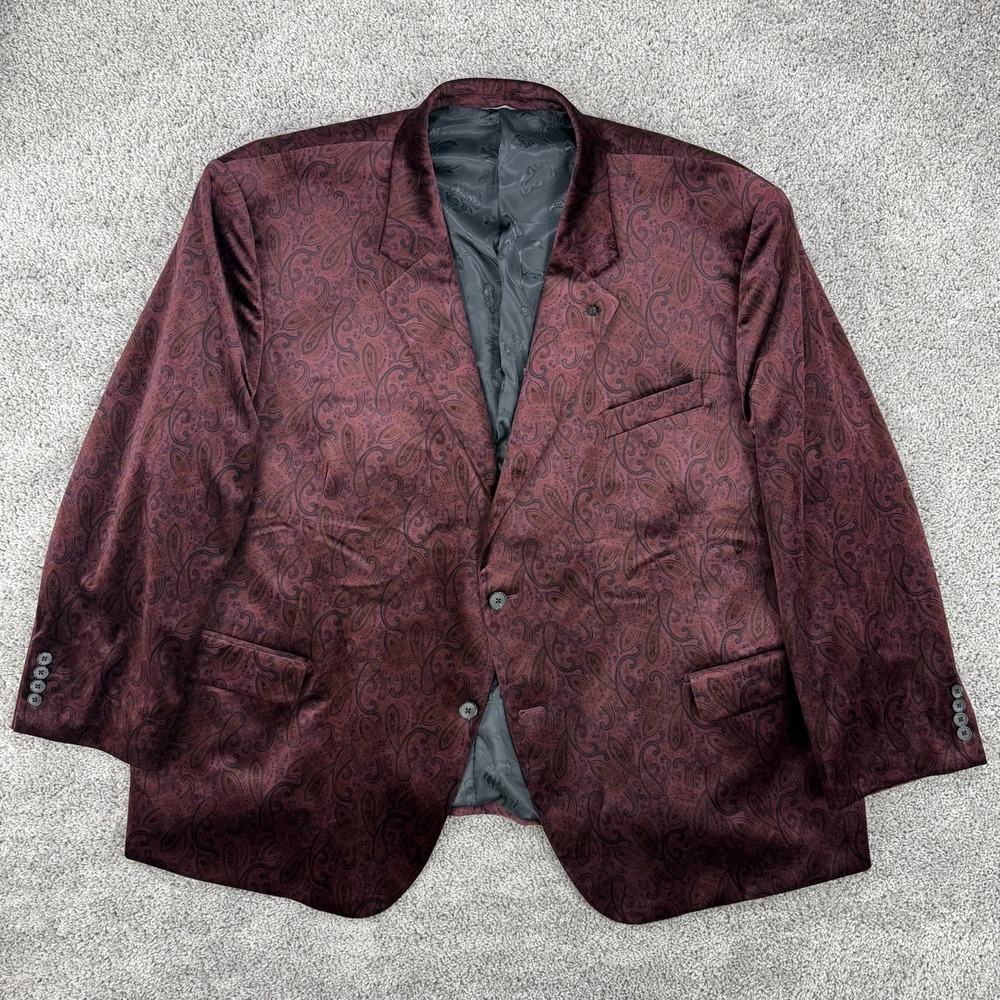Oak Hill Blazer Men's 60R Maroon Paisley AOP Velvet Velour 2 Button Dual Vent